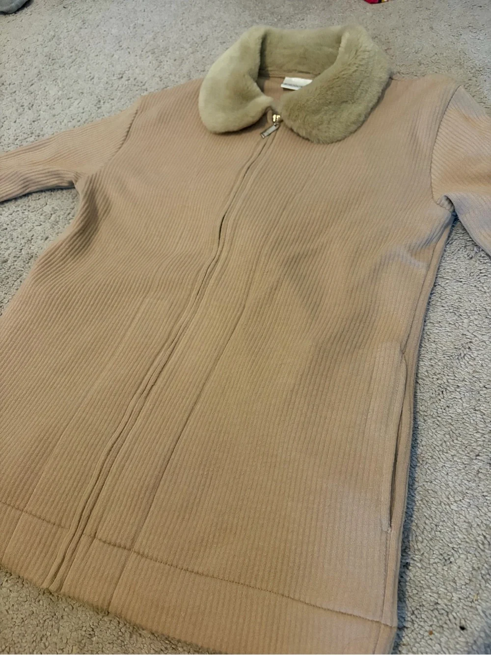 Villager Sport Beige Ribbed Cowl Collar Sweater Jacket